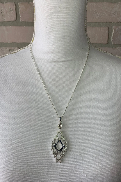 Silver Aztec Diamond Drop Pendant Necklace