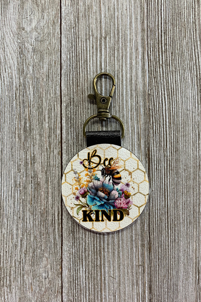 Bee Kind Leather Keychain