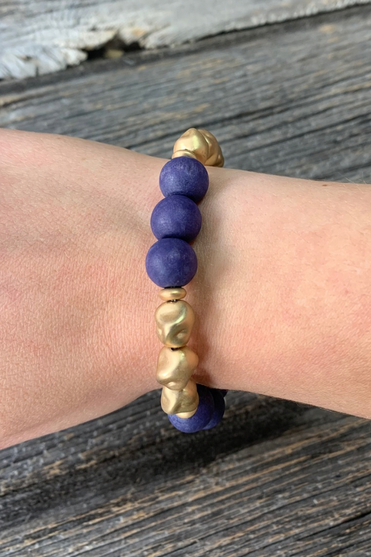 Navy & Gold Luxe Bead Bracelet