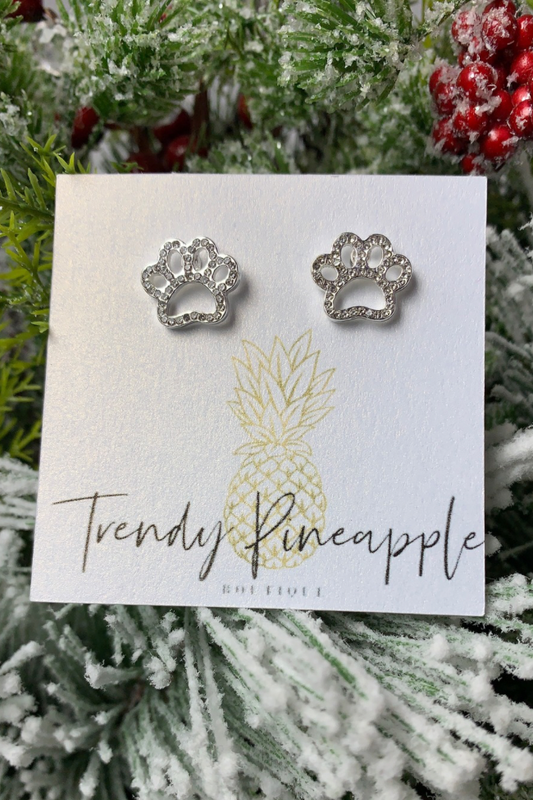 Silver Paw Print Earrings