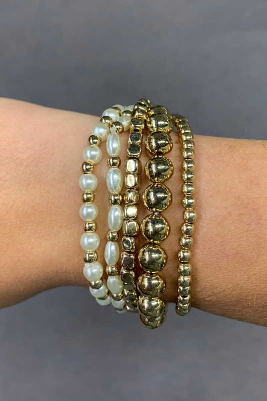 Gold and Pearl Bracelet Set