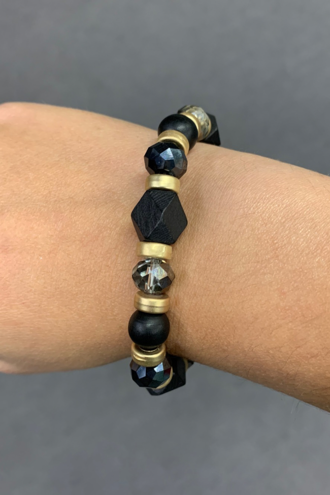 Matte Black & Gold Beaded Bracelet