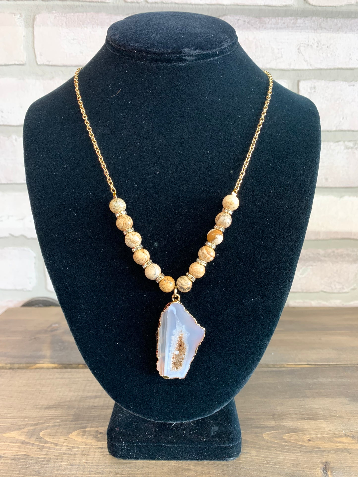 Natural Agate Slice Pendant Necklace