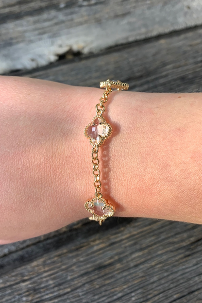 Gold Clover Crystal Charm Bracelet