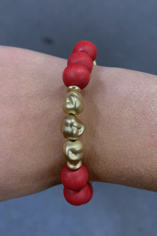 Red & Gold Luxe Bead Bracelet