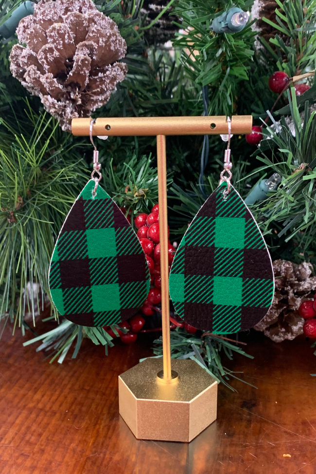 Green and Black Plaid Earrings