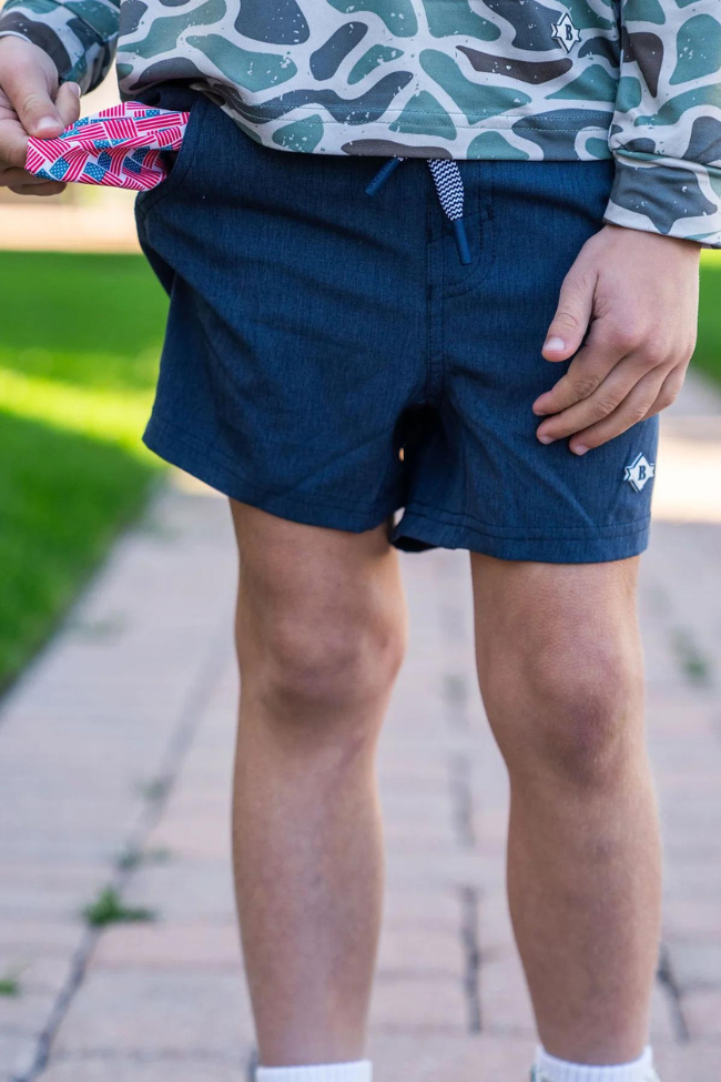 Youth Heather Navy Everyday Shorts - American Flag Pocket