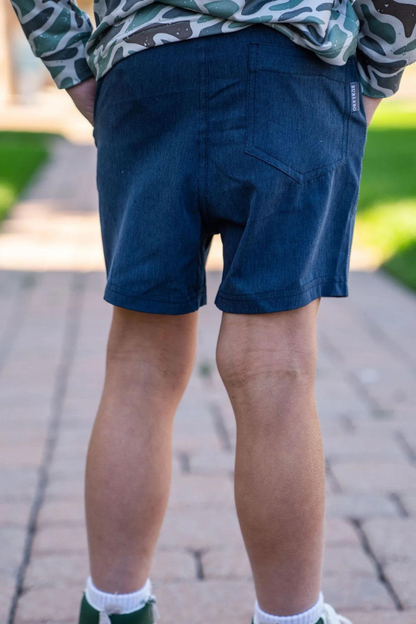 Youth Heather Navy Everyday Shorts - American Flag Pocket