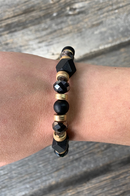 Matte Black & Gold Beaded Bracelet