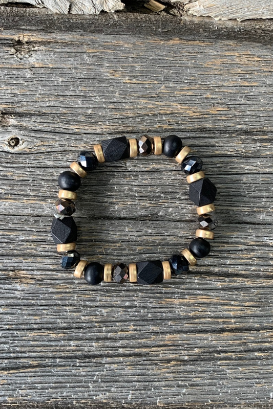 Matte Black & Gold Beaded Bracelet