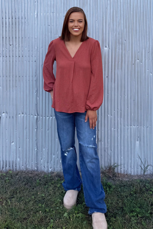 Rust V-Neck Blouse