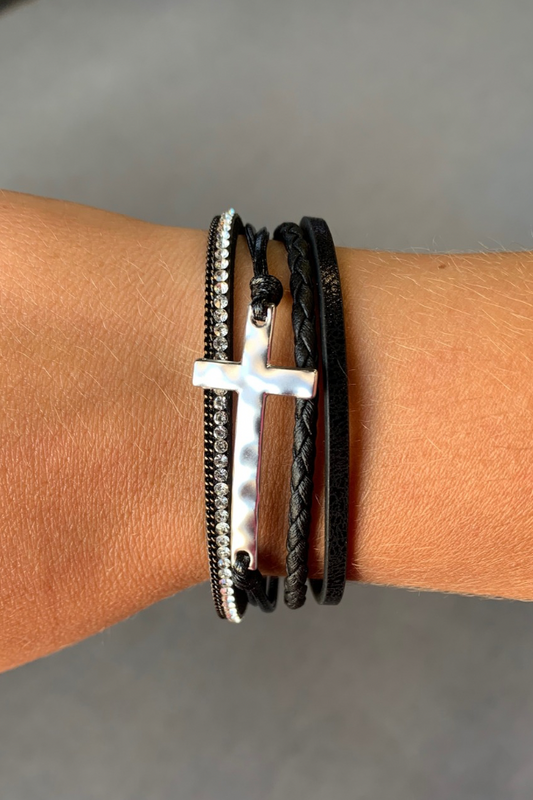 Black Multi-Stand Cross Bracelet