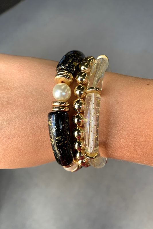 Black and Gold Beaded Bracelet Set