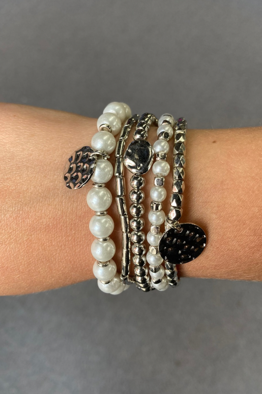 Silver and Pearl Bracelet Set