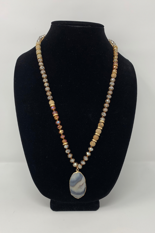 Gemstone Beaded Necklace with Agate Pendant