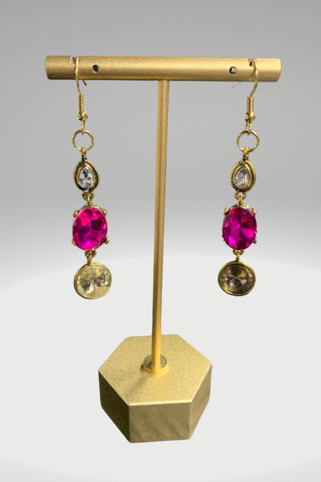 Pink and Gold Dangle Earrings