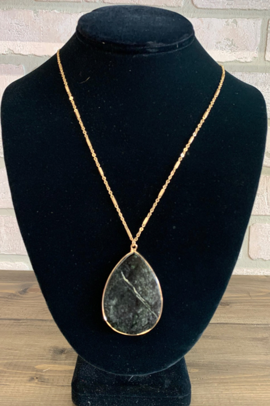 Black Agate Teardrop Pendant Necklace