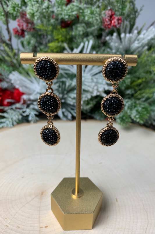 Black Crystal Trio Dangle Earrings