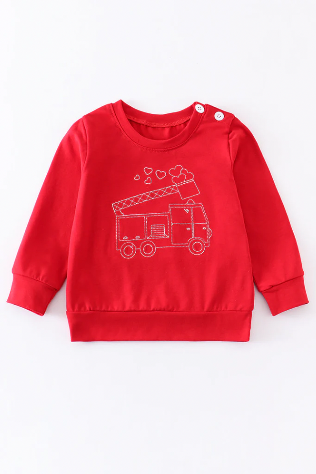 Fire Truck Embroidery Boy Top