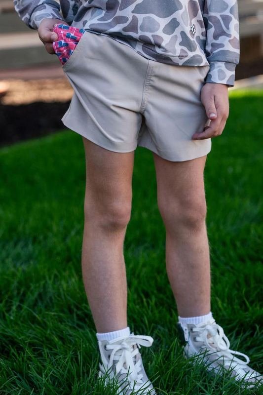 Youth Light Khaki Everyday Shorts - American Flag Pocket