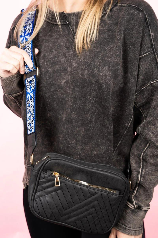 Black Crossbody with Blue Guitar Strap