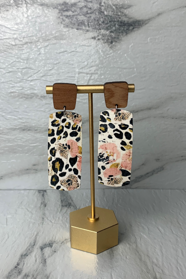 Blush Leopard Floral Accent Bar Dangles