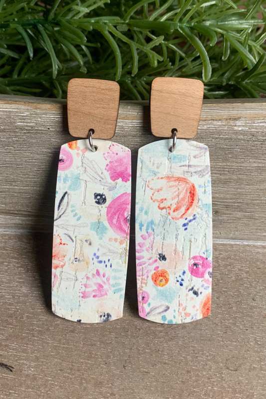 Watercolor Floral Accent Bar Earrings