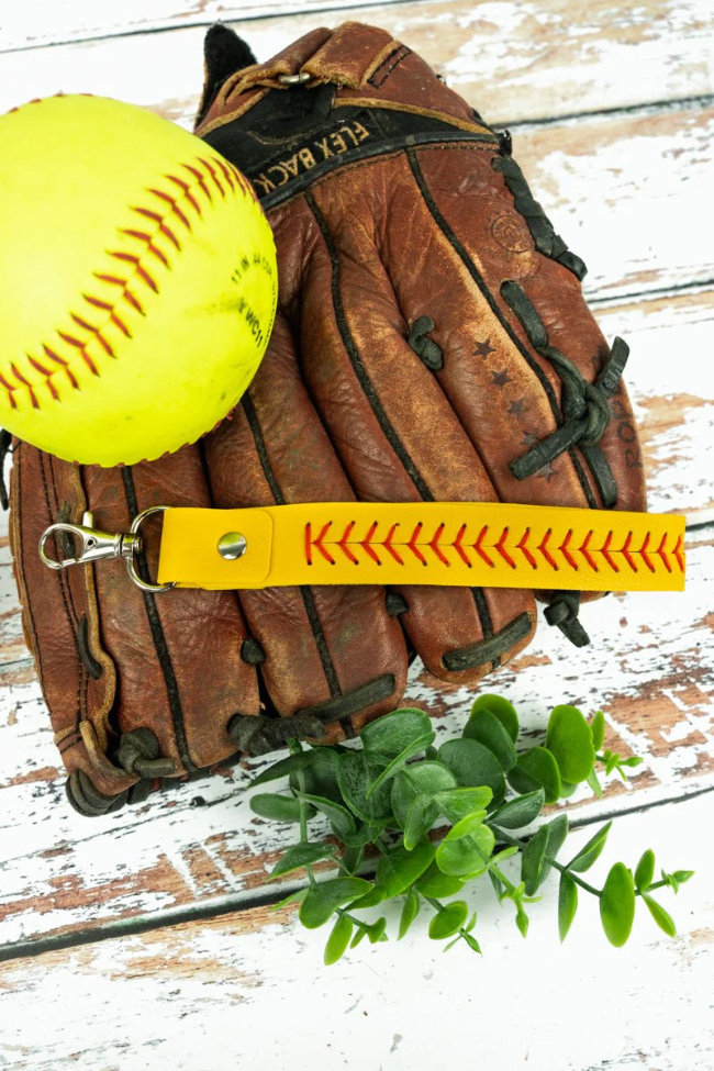 Softball Faux Leather Wristlet Keychain