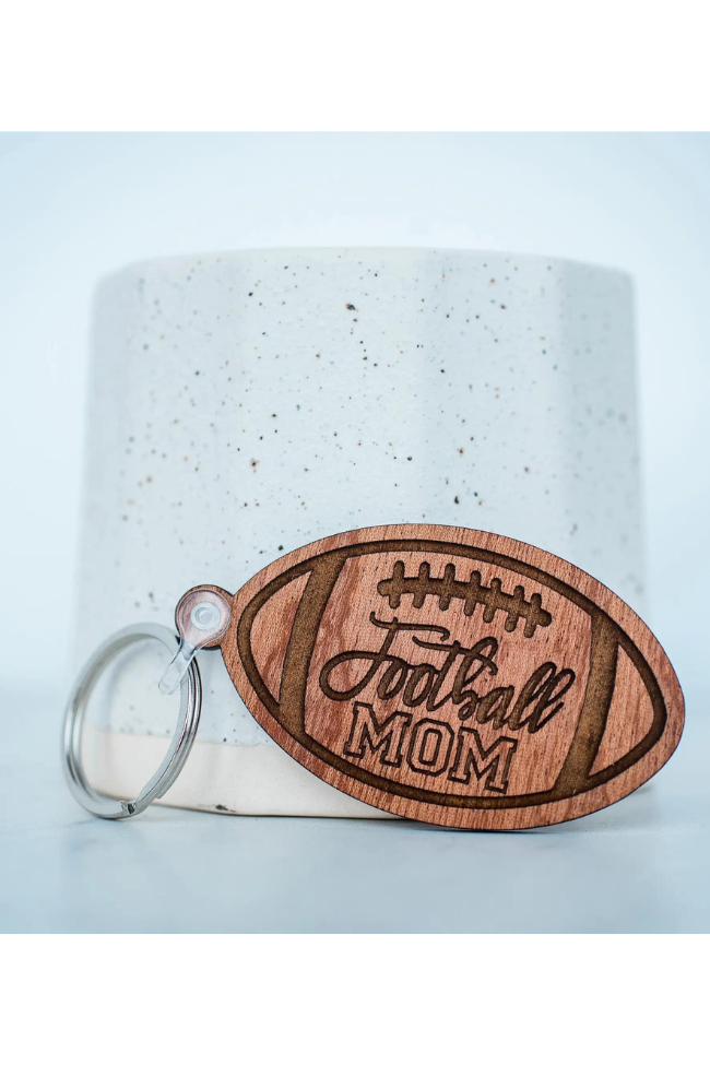 Football Mom Wood Keychain