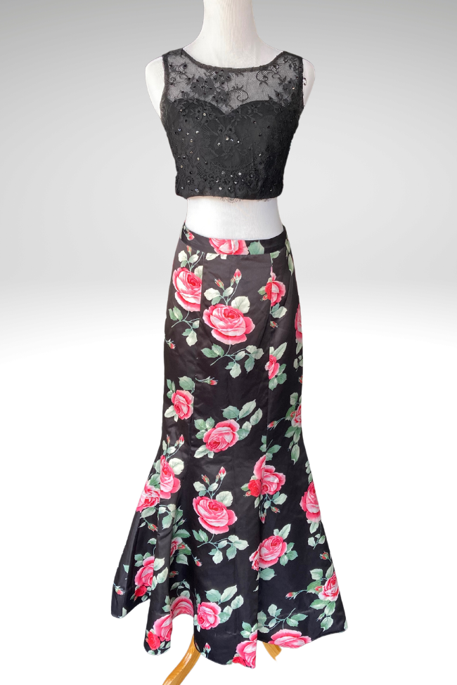 GLK Black and Pink Floral Two Piece Dress