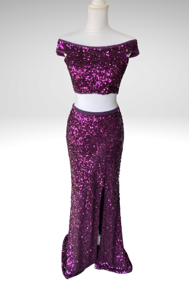 Primavera Purple Sequin Prom Dress