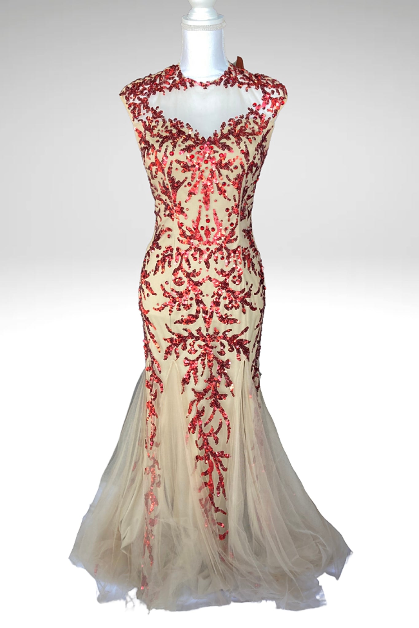 Mac Duggal Cream and Red Dress